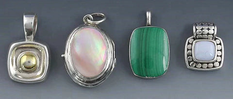 4 Sterling Silver Pendants Locket Malachite Pink MOP Stones