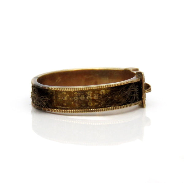 Rare c1830s Victorian 10k Gold Belt Buckle Form Hair Mourning Memorial Ring