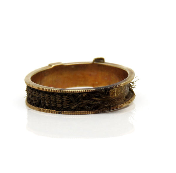 Rare c1830s Victorian 10k Gold Belt Buckle Form Hair Mourning Memorial Ring