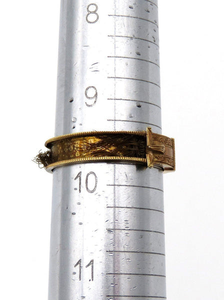 Rare c1830s Victorian 10k Gold Belt Buckle Form Hair Mourning Memorial Ring