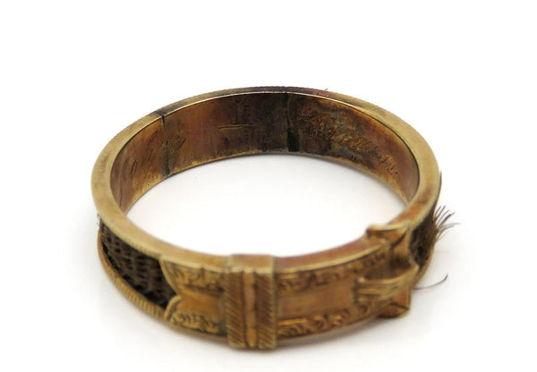 Rare c1830s Victorian 10k Gold Belt Buckle Form Hair Mourning Memorial Ring