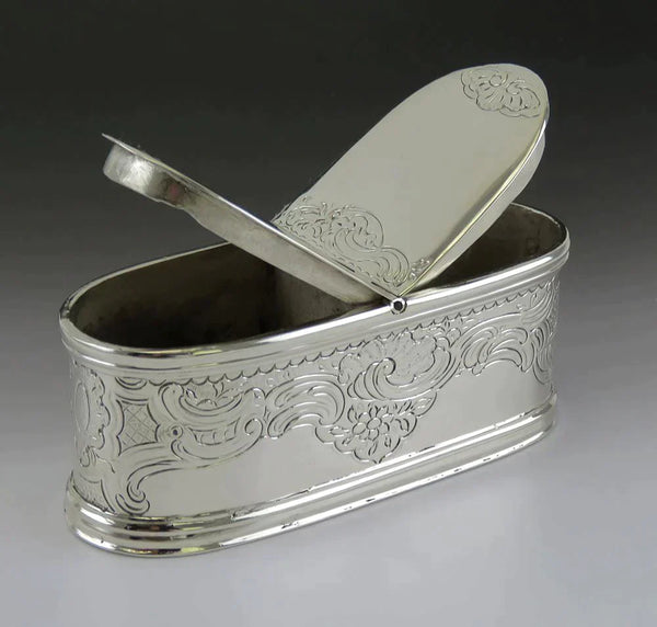 Exquisite c1740s French? European Silver Double Ended Oval Snuff Box Hand Chased