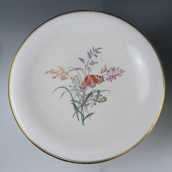Pair Antique c1870s Copeland England Cake Stands Compotes Butterfly Wild Grasses