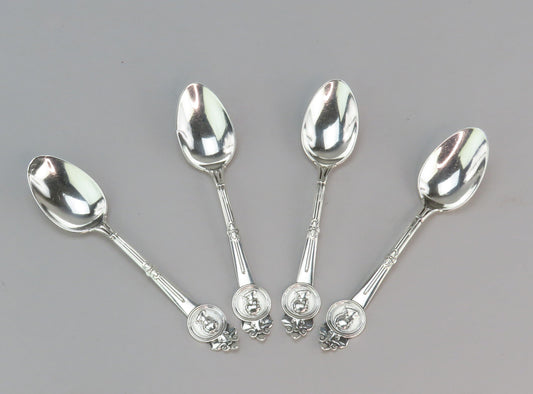 4 Crisp Gorham Medallion pattern Sterling Silver Teaspoons