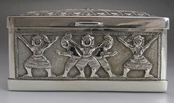 Antique Asian Silver Hand Chased Deity & Elephant Cigarette Box