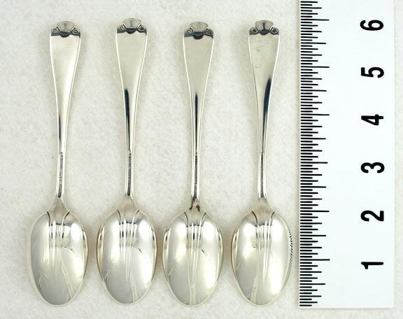 4 Antique c1930 Sterling Silver Tiffany & Co Flemish Teaspoons