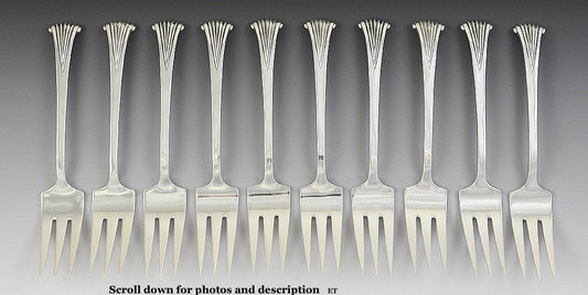 10 Tuttle Onslow Pattern Sterling Silver Salad Forks - 6 1/4 inches long HT Mark