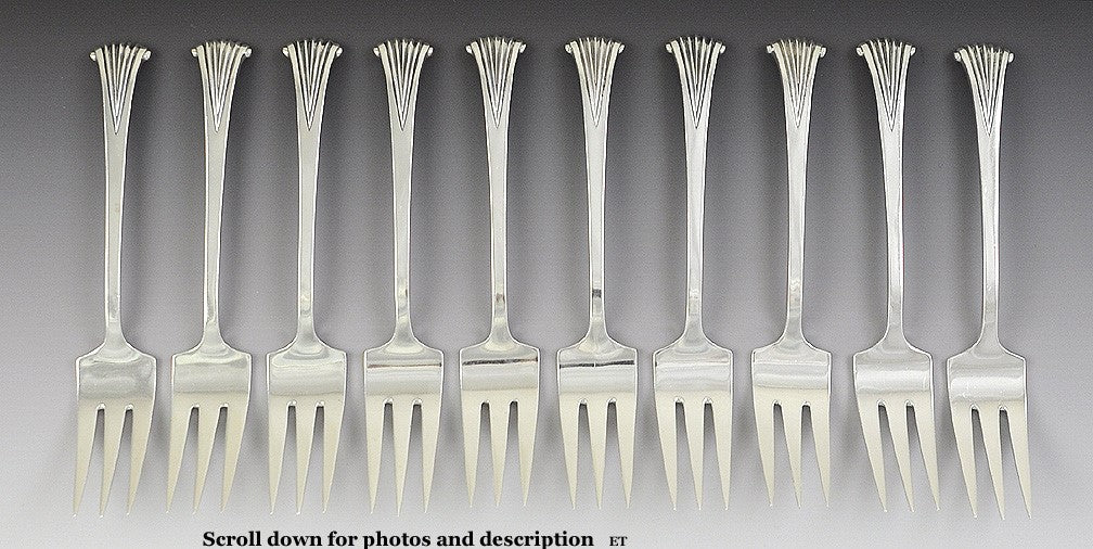 10 Tuttle Onslow Pattern Sterling Silver Salad Forks - 6 1/4 inches long HT Mark