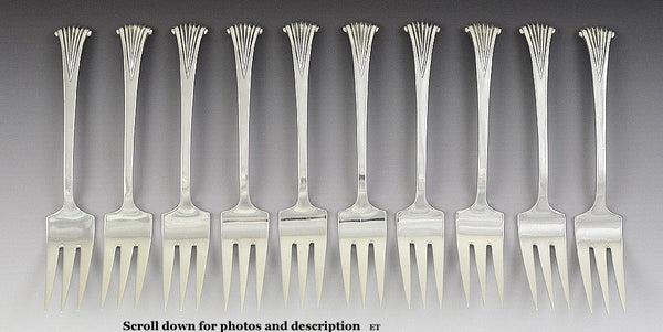 10 Tuttle Onslow Pattern Sterling Silver Salad Forks - 6 1/4 inches long HT Mark