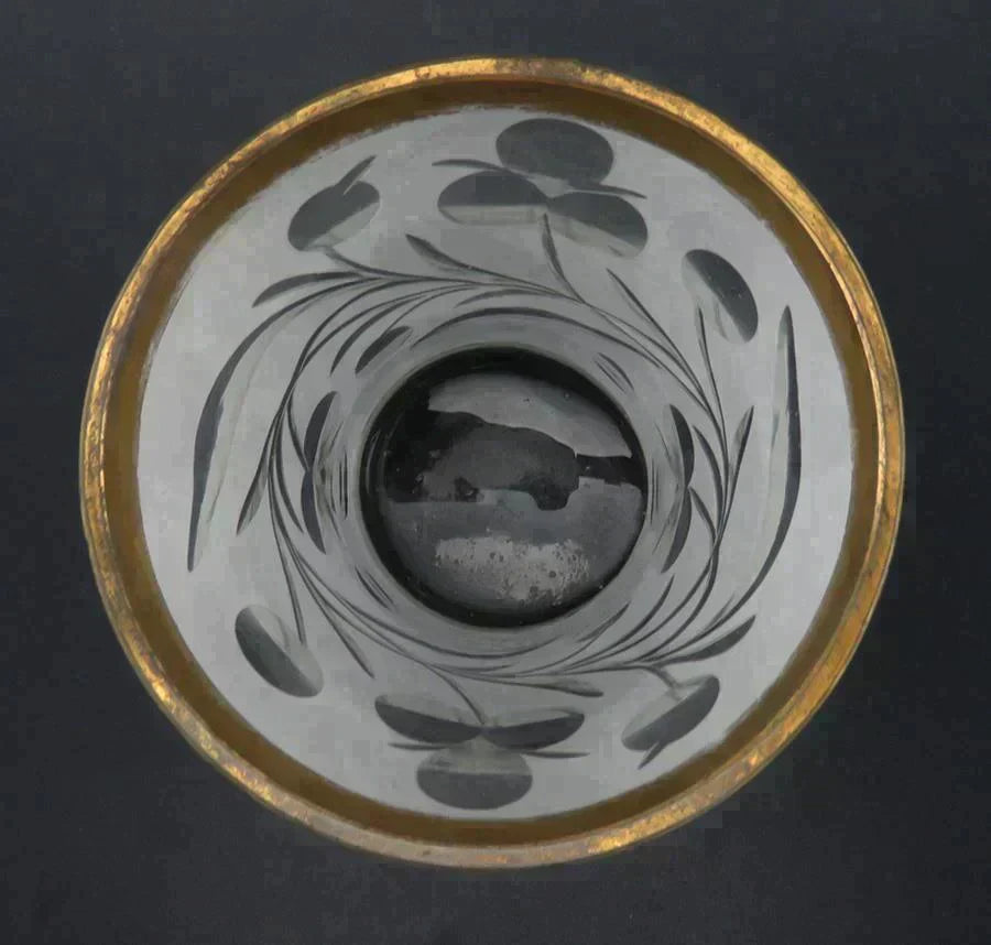 Antique Bohemian White Cut to Clear Crystal Floral Vase Glass