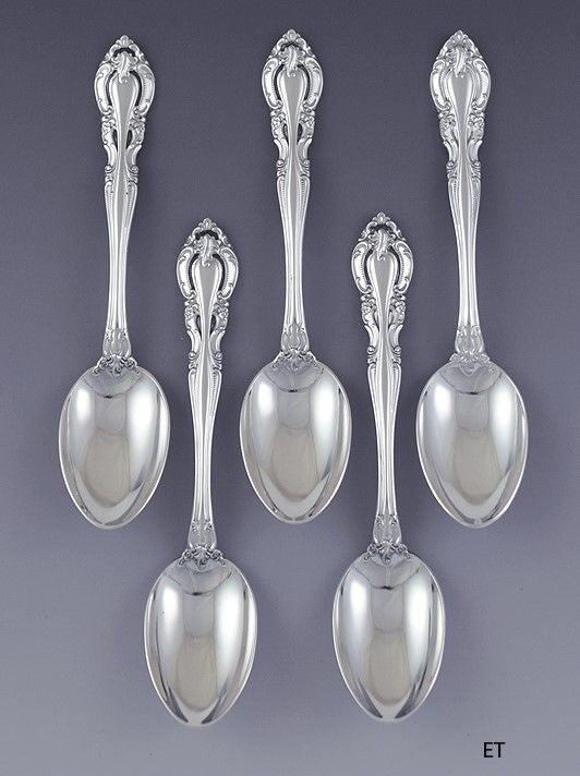 Great set 5 Alvin Sterling Silver Vivaldi Place Dessert Oval Soup Spoons