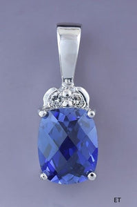 Lovely 14K White Gold Diamond & Lab-created Blue Sapphire Pendant