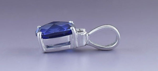 Lovely 14K White Gold Diamond & Lab-created Blue Sapphire Pendant