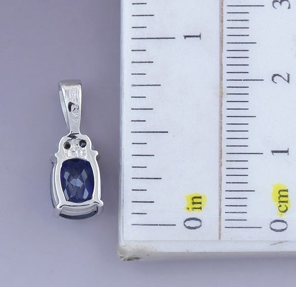 Lovely 14K White Gold Diamond & Lab-created Blue Sapphire Pendant