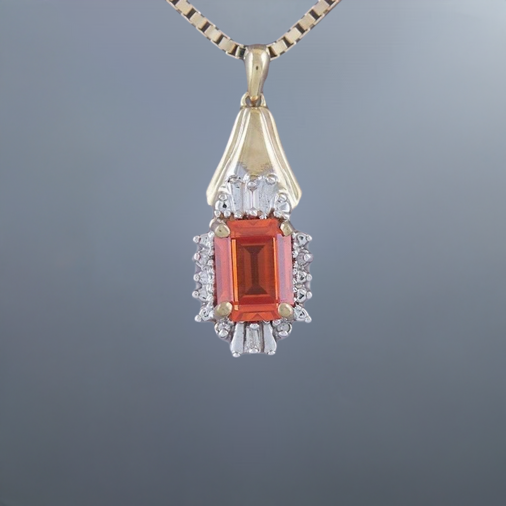 Vibrant 14K Gold Natural Diamond & Lab-created Orange Sapphire Pendant Necklace