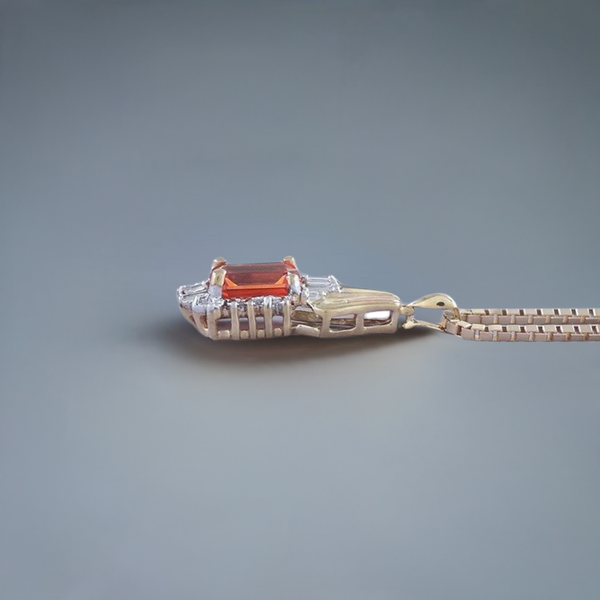 Vibrant 14K Gold Natural Diamond & Lab-created Orange Sapphire Pendant Necklace