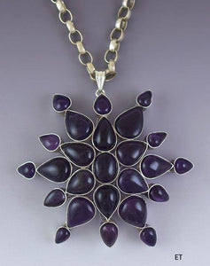 Impressive Mexican? Sterling Silver & Amethyst Pendant Necklace HUGE Size