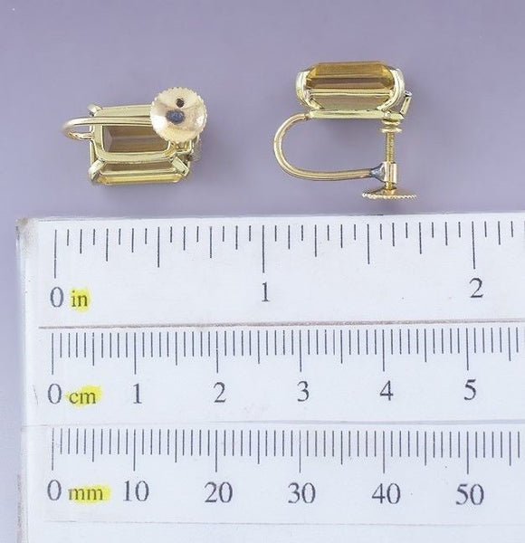 Beautiful Pair Retro 18k Gold Citrine & Diamond Screwback Earrings