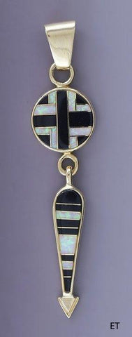 Beautiful 14k Gold Onyx Inlay Native American Indian Pendant