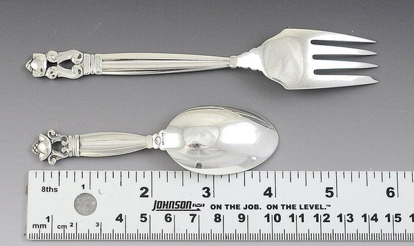 Fine Georg Jensen Acorn Sterling Silver Pastry Fork and Youth Spoon