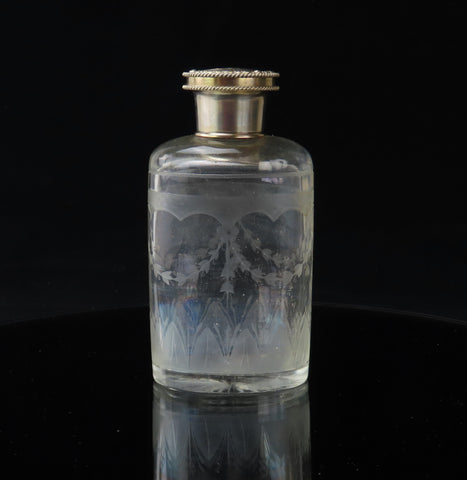 1926 English Sterling Silver Gilt Cut Frosted Glass Dresser Perfume Bottle