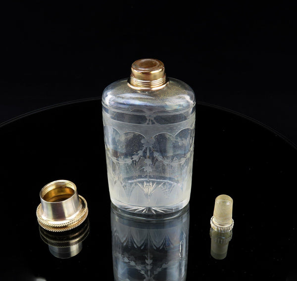 1926 English Sterling Silver Gilt Cut Frosted Glass Dresser Perfume Bottle