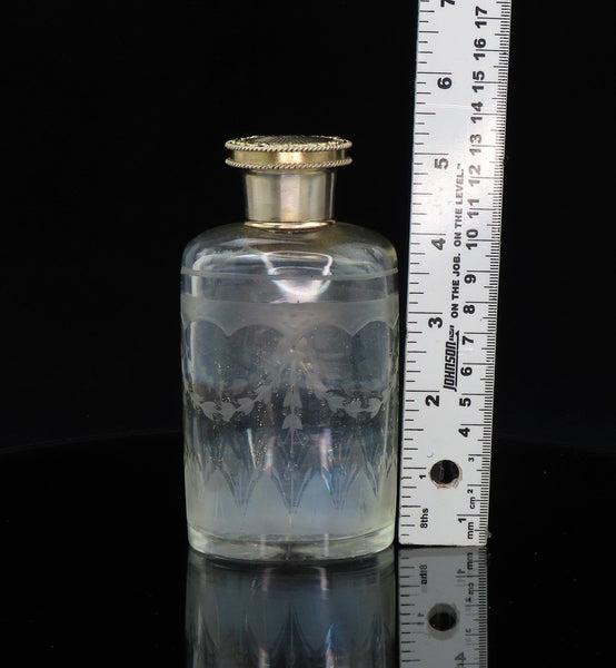 1926 English Sterling Silver Gilt Cut Frosted Glass Dresser Perfume Bottle