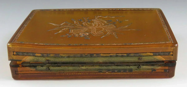 Antique 18th Century Engraved Horn and Brass Cigarette Box