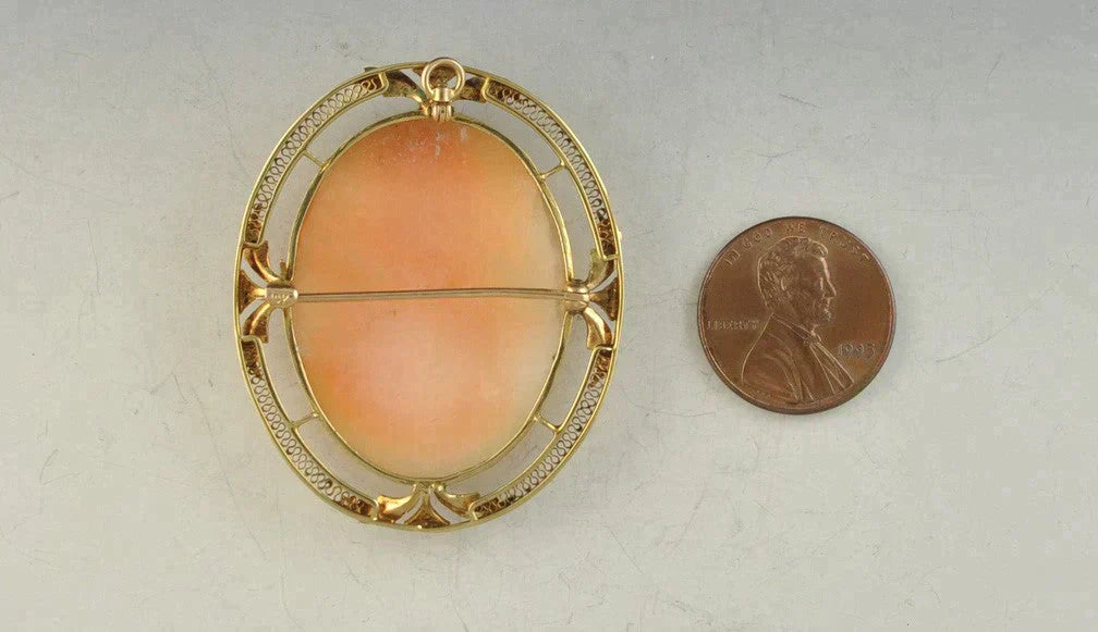 Antique 10K Gold Filigree Carved Cameo Pin/Brooch Pendant Goddess Diana