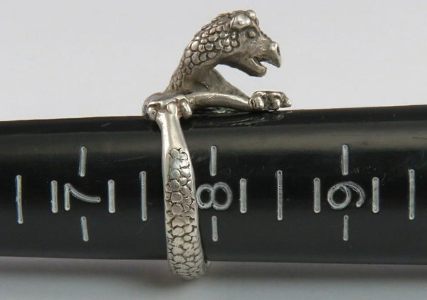 Rare Signed James Yesberger Sterling Silver Dragon Griffin Ring Size 7.5