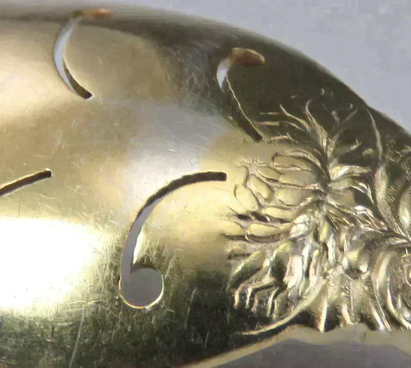 Rare Antique Gorham Imperial Chrysanthemum Sterling Silver Gilt Olive Spoon