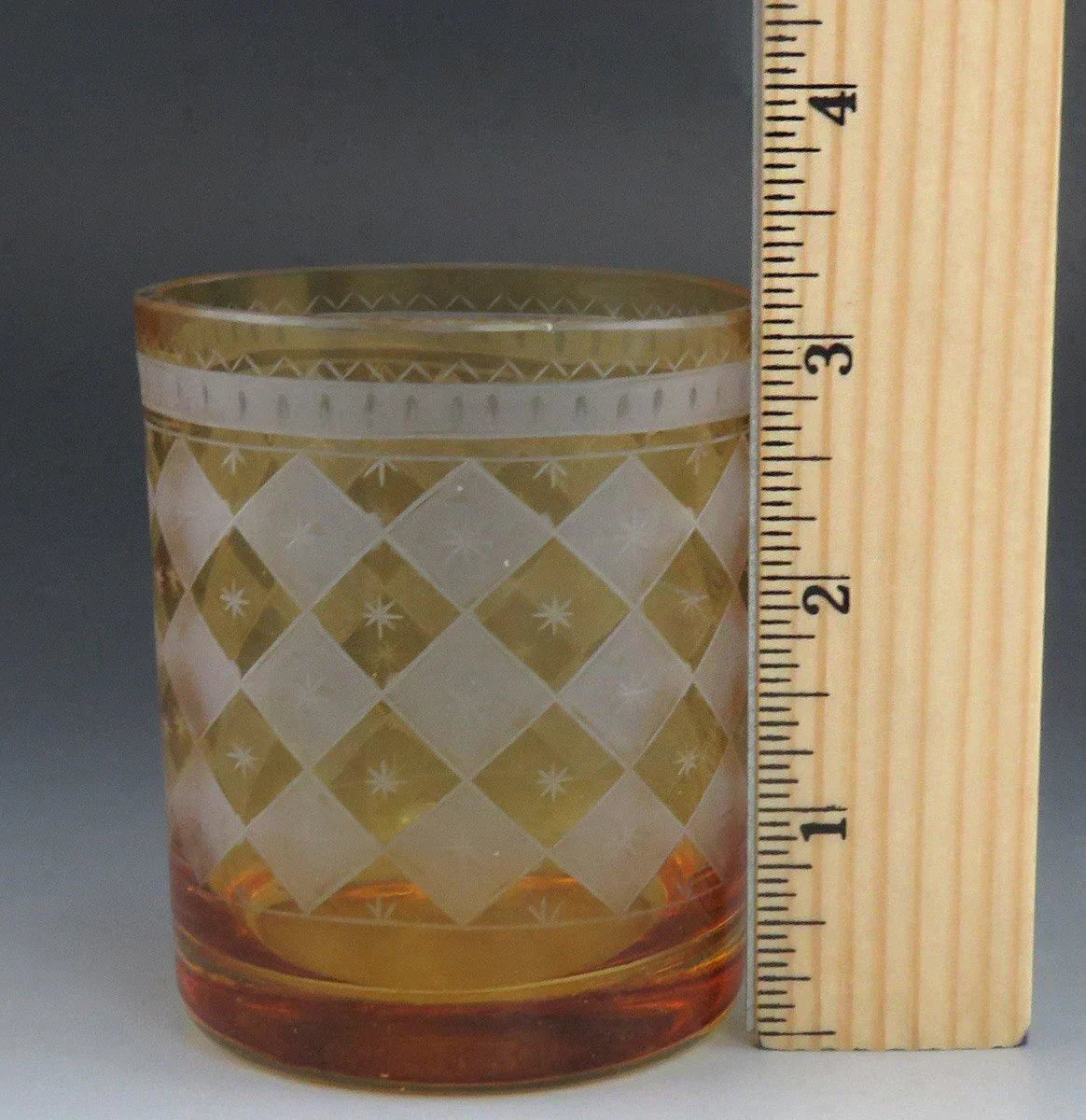 c1800-1825 Beautiful Antique Bohemian Cut Amber Frosted Glass Tumbler Cup