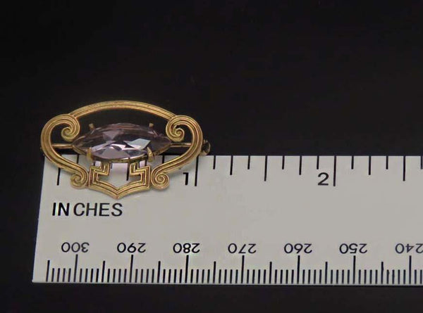 American Art Nouveau 10k Yellow Gold Amethyst Brooch Pin