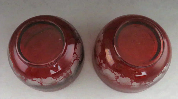 Beautiful Pair Antique Mid 1800s Bohemian Red Ruby Cut Glass Dessert Bowls (4/6)