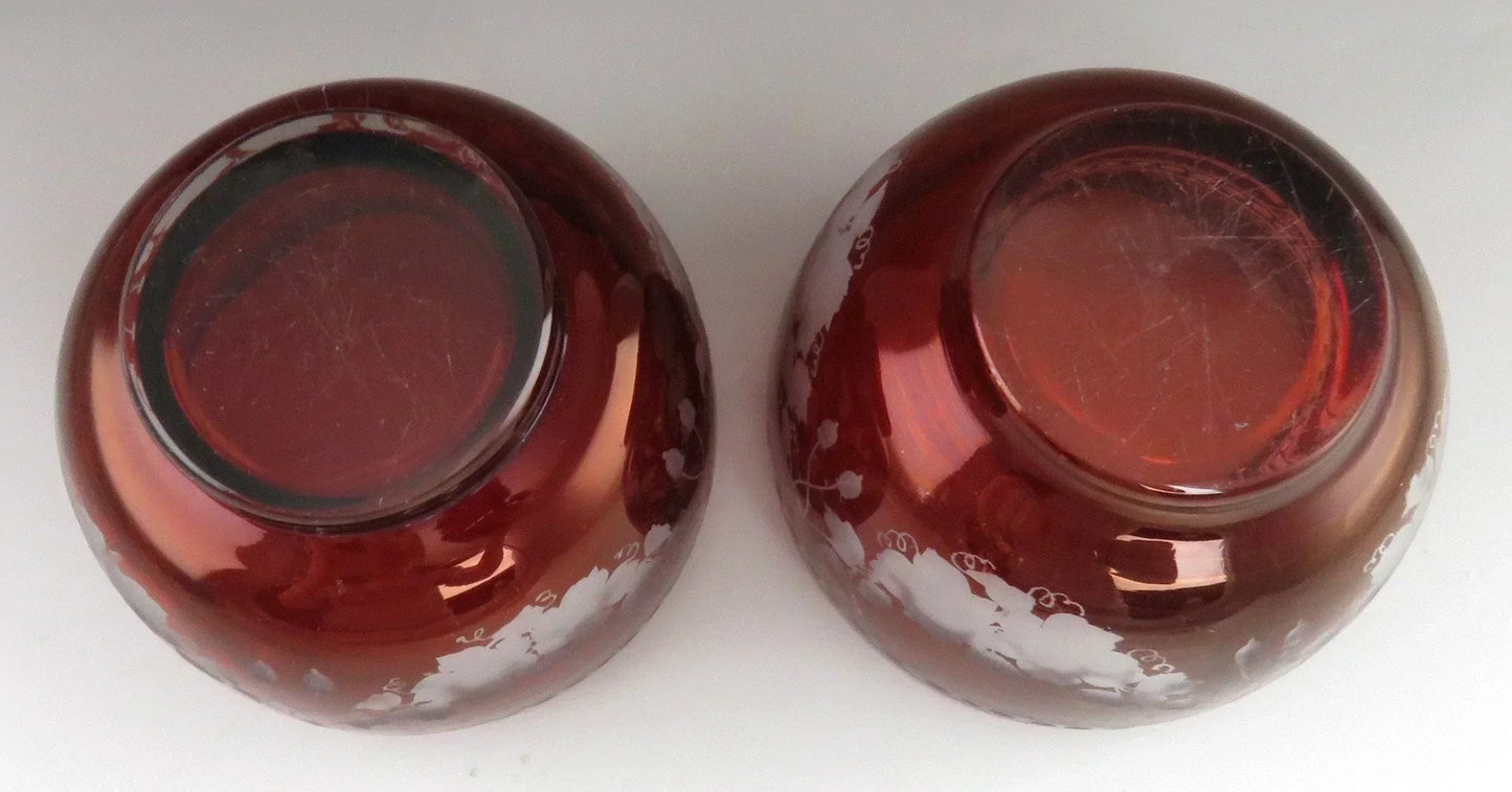 Beautiful Pair Antique Mid 1800s Bohemian Red Ruby Cut Glass Dessert Bowls (2/6)