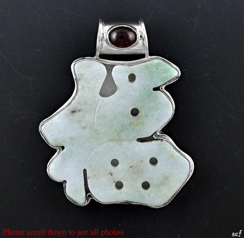 Sterling Silver Genuine Jade and Garnet Pendant/Slide