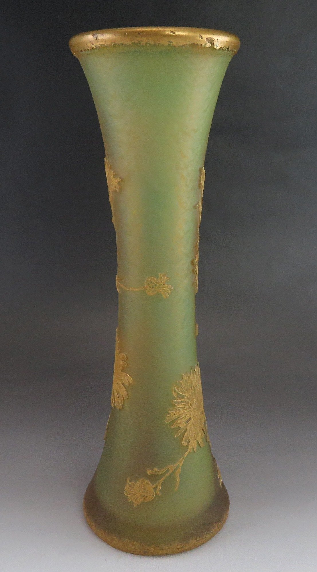 Antique Large Daum Nancy Cameo Art Glass Gilt Flower Vase