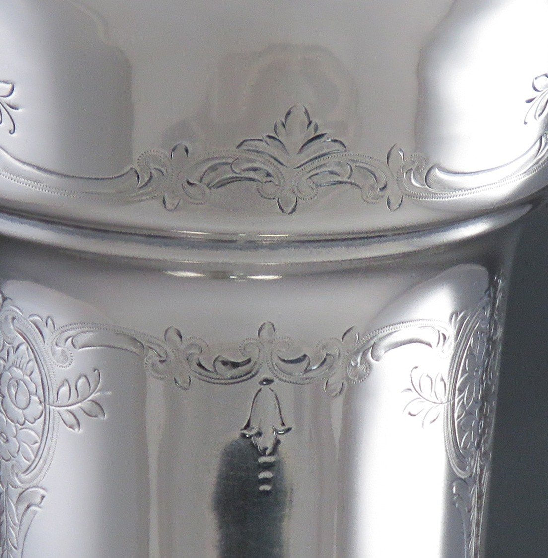 Antique Large Sterling Silver International Hand Engraved Trumpet Vase