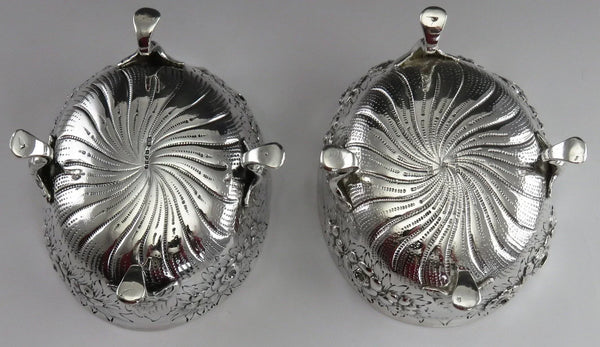 Pair Antique 1889 German Sterling Silver Hand Chased Bowls/Dishes