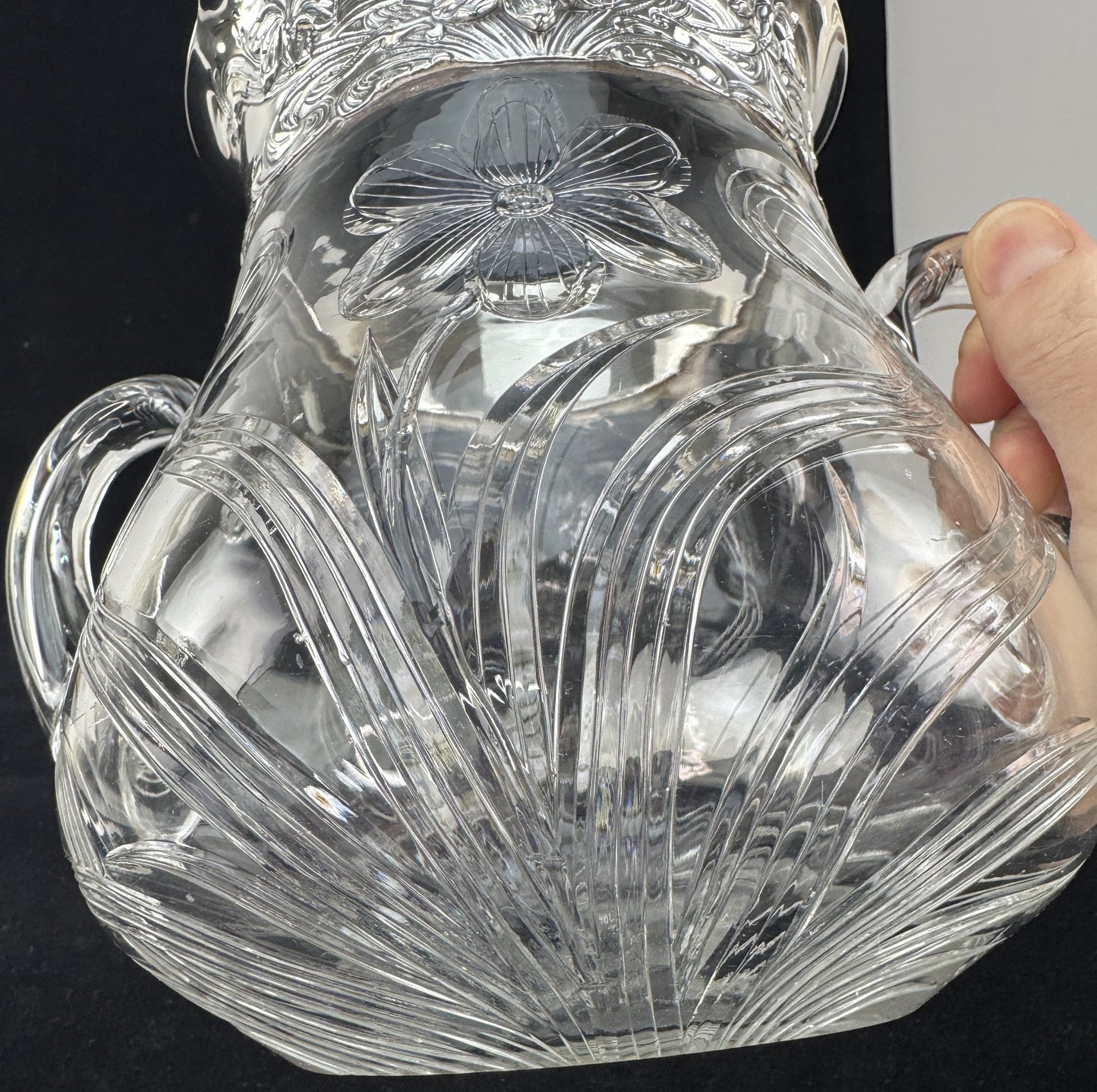 Art Nouveau Hawkes Gravic ABP Cut Glass Theodore Star Sterling Silver Vase