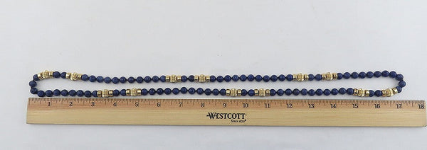 Long 14K Yellow Gold & Sodalite Stone Bead Strand Necklace