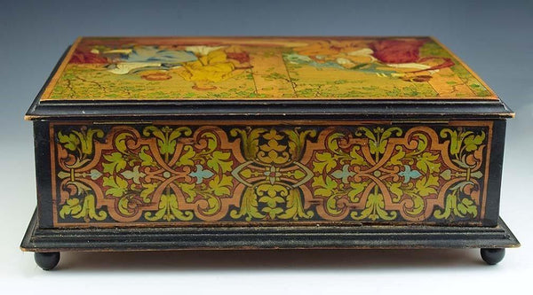 Antique Late 1800s Raised Box w/Classical Greco Roman Hand Painted Decor