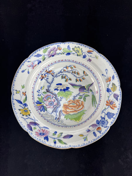 Set 12 c1815 Georgian English Davenport Flying Bird Wide Rim Soup Bowls 9.5"