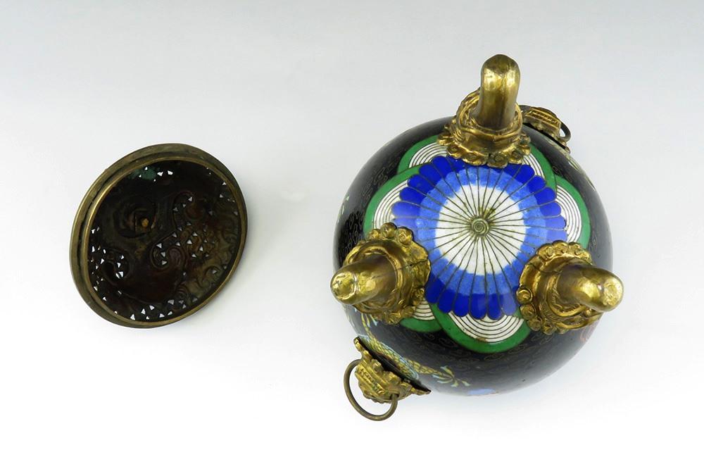 Superb c1860s Chinese/Japanese Cloisonne Dragon Lion Censer Potpourri Jar w Lid