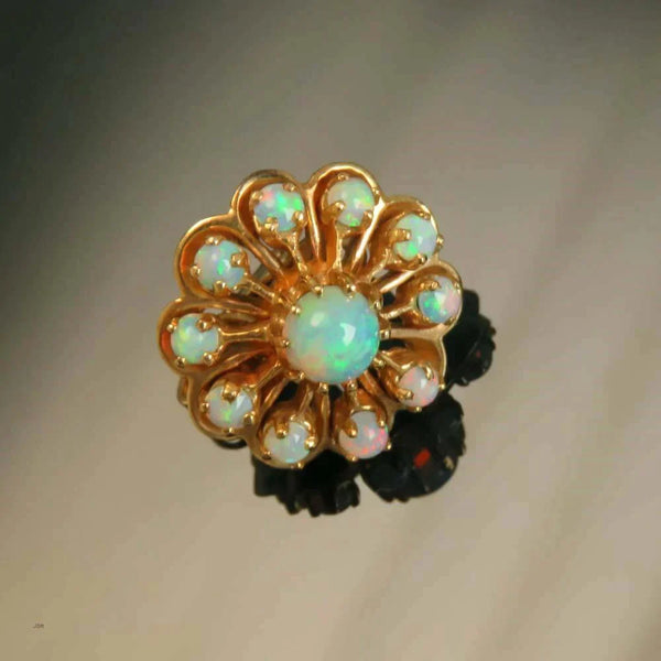 Stunning Pair 14k Gold & Opal Clipback Earrings
