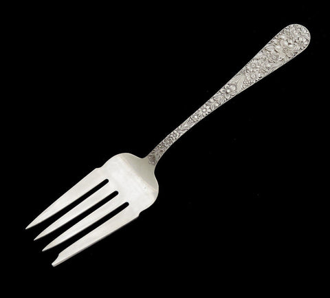 Gorgeous S. Kirk Son Repousse Sterling Silver Serving Fork No Mono 8 1/2"