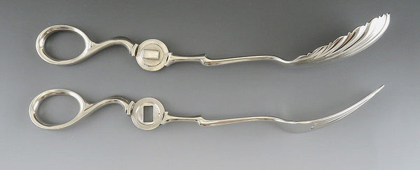 Rare Antique c1830 American Coin 900 Silver Convertible Tongs & Pair Servers