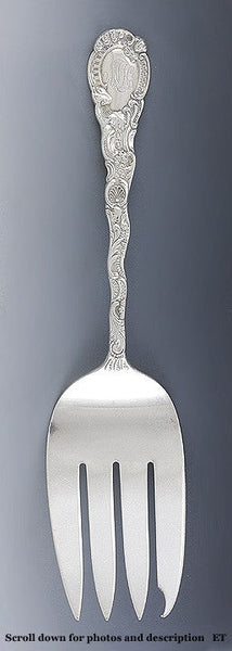 Antique Sterling Silver Durgin Louis XV 1891 Serving Fork 8"