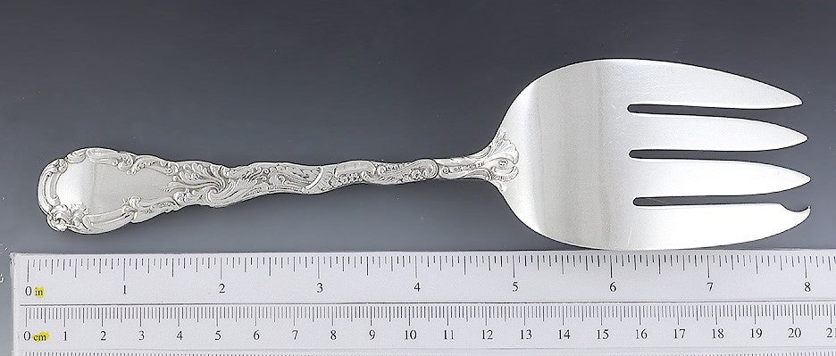 Antique Sterling Silver Durgin Louis XV 1891 Serving Fork 8"