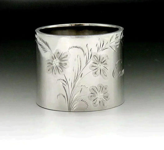 Pretty American Sterling "Edmond" mono Engraved Napkin Ring c. 1890s